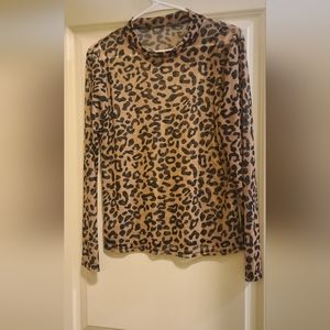 Mesh animal print long sleeve top